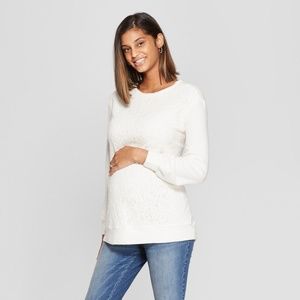 Isabel Maternity by Ingrid & Isabel Sweaters - Fleece Lace Front Sweatshirt Isabel Maternity XS Isabel Maternity by Ingrid & Isabel Sweaters - Fleece Lace Front Sweatshirt Isabel Maternity XS